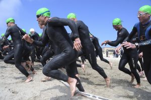 Triathletes at the start of a race