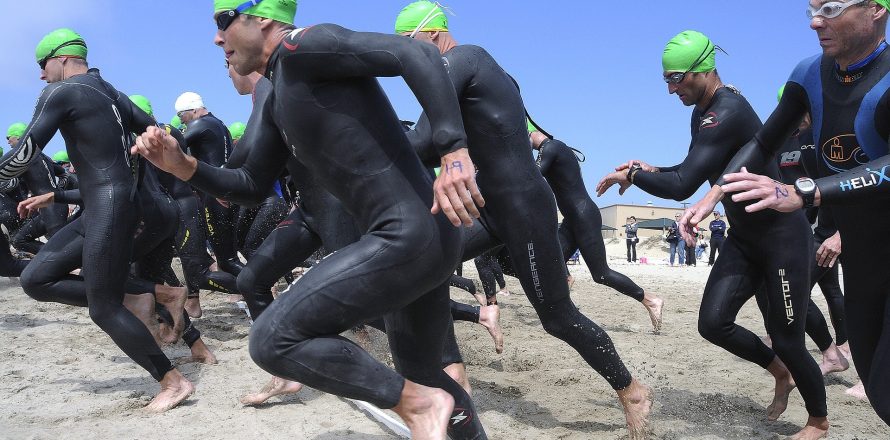 Triathletes at the start of a race