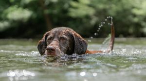 Dog swimming in lake without blue-green algae